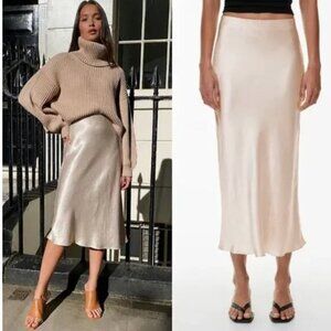 Babaton Slip Satin Midi Skirt in Fawn Pink Sz 6 NWT